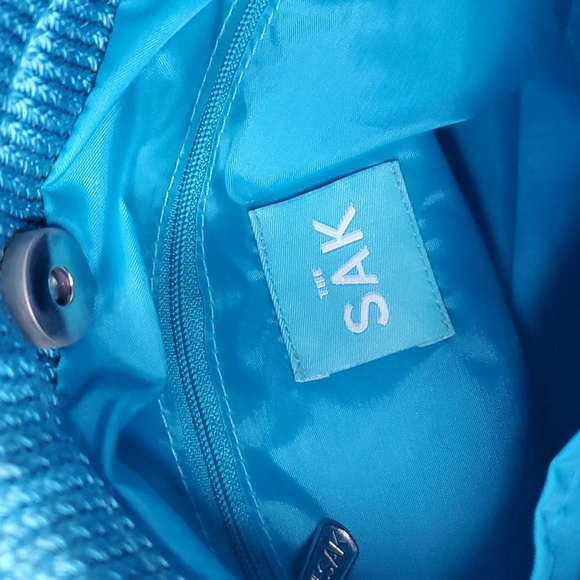 The Sak Teal and Pink Cherry Crochet Handbag Purse w/ Sequin Detail ~Y2K~ - Picture 9 of 14